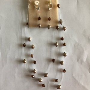 Pearl bronze colored necklace and earning set